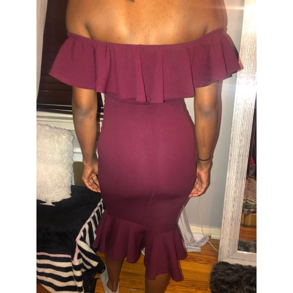 Burgundy Off-Shoulder Dress - Picture 2 of 2